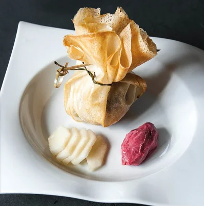 Recette d'aumônière de Pérail aux poires et au miel